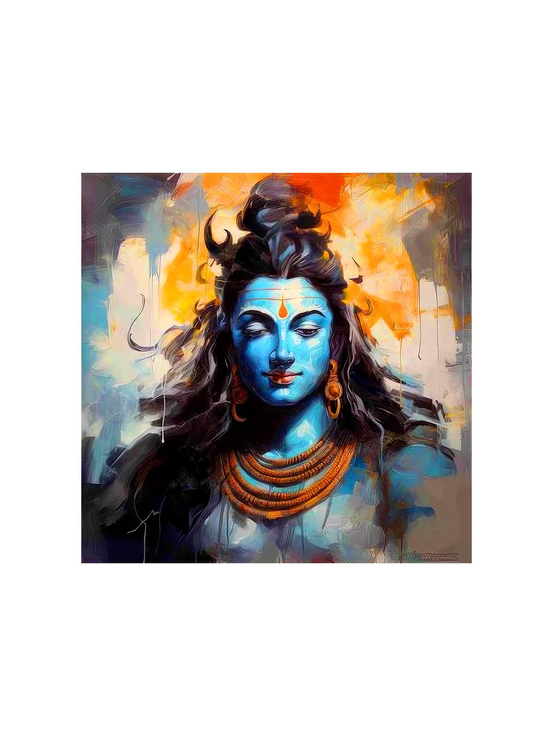 999Store Abstract Shiva Canvas Painting Art: Meditative Lord Shiva Portrait For Contemporary Spiritual Home And Meditation Space